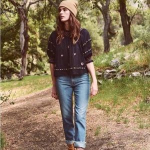 THE GREAT. Black Embroidered Blouse